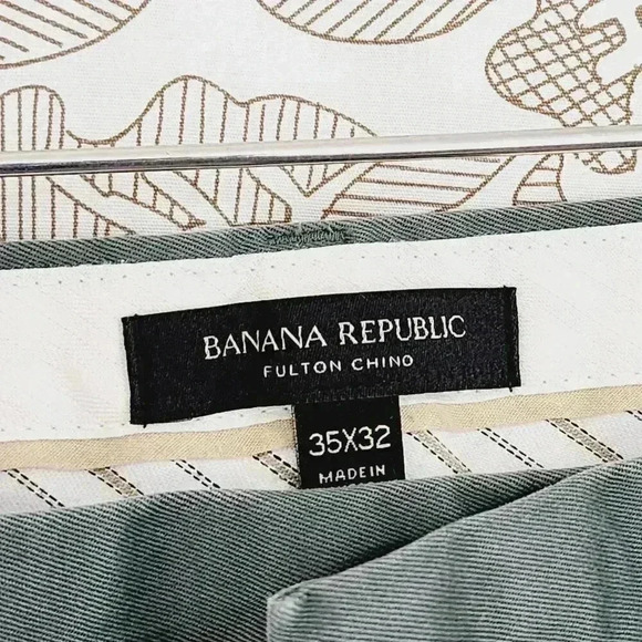 Banana Republic Mens Fulton Chino Pants 35X32 Green Cotton & Spandex - Picture 3 of 7